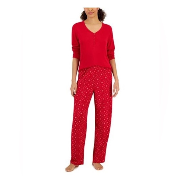 Charter Club Women's Long Sleeve Soft Knit Pajama Set,Candy Red Diamond M-NWT - Picture 1 of 9